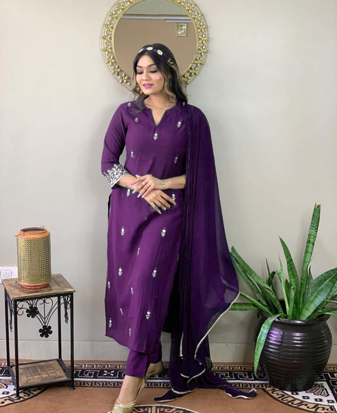 Purple Rayon Slub Pant Suit Acy8109 Salwar Kameez