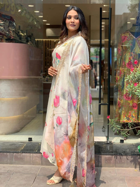 White Organza Pant Suit Acy8110 Back View