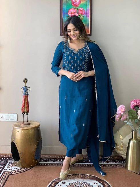 Teal Rayon Slub Pant Suit Acy8111 Salwar Kameez