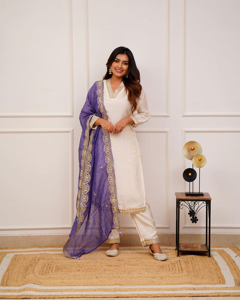Cream Chanderi Pant Suit Acy8113 Closure View