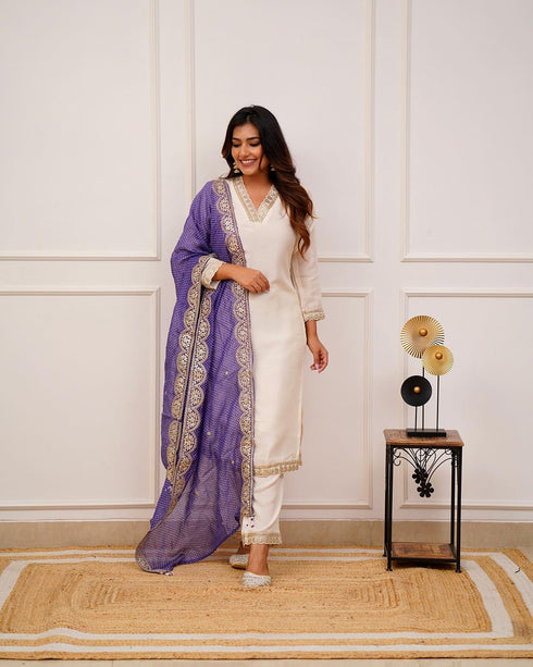 Cream Chanderi Pant Suit Acy8113
