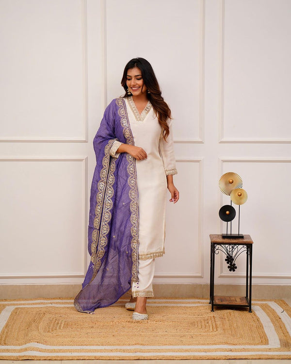 Cream Chanderi Pant Suit Acy8113