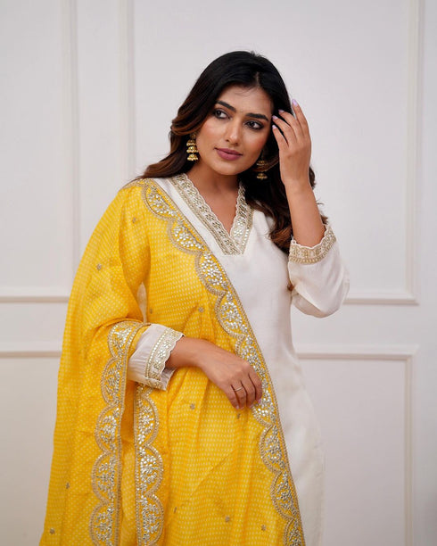 Cream Chanderi Pant Suit Acy8114 Back View