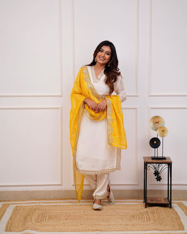Cream Chanderi Pant Suit Acy8114