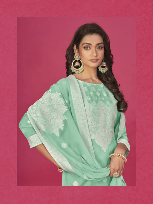 Sea Green Organza Pant Suit Acy8120 Closure View