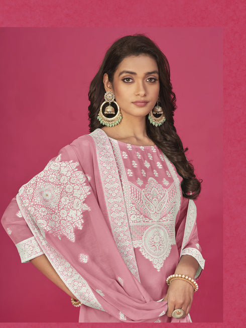 Pink Organza Pant Suit Acy8122 Closure View