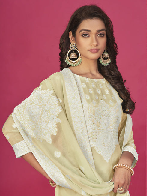 Beige Organza Pant Suit Acy8123 Closure View