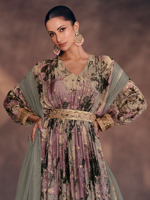 Grey Georgette Anarkali Dress Acy8126 Closure View