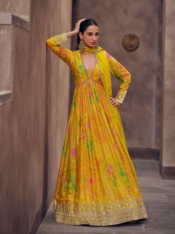 Yellow Georgette Anarkali Dress Acy8127