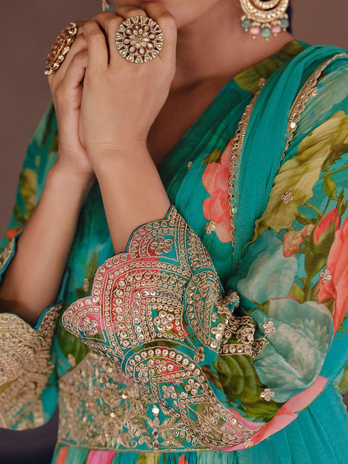 Sky Blue Georgette Anarkali Dress Acy8128 Closure View