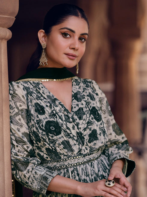 Beige Georgette Anarkali Dress Acy8129 Closure View