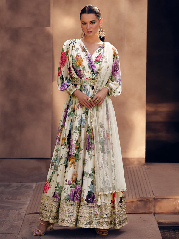 Cream Georgette Anarkali Dress Acy8130