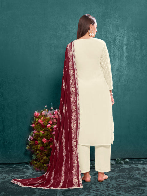 Off White Georgette Pant Suit Acy8135 Closure View