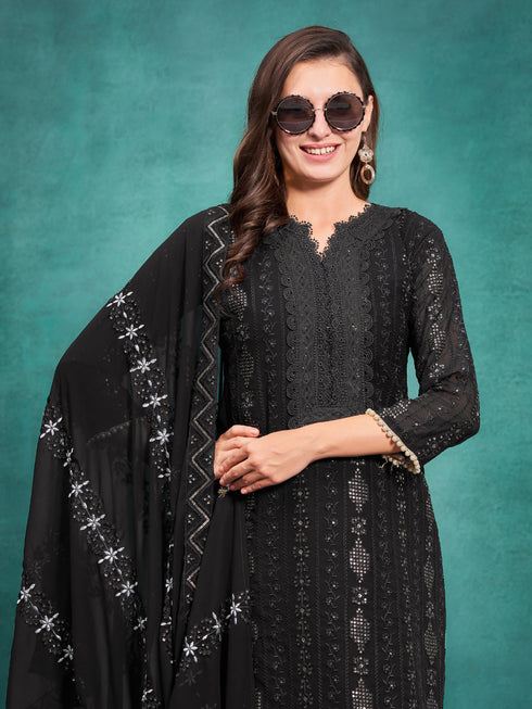 Black Georgette Pant Suit Acy8136 Back View