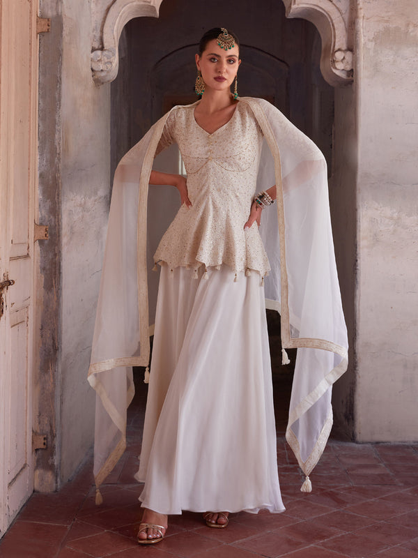 Off White Georgette Palazzo Suit Acy8137