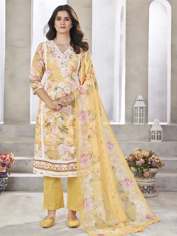 Yellow Lilan Cotton Pant Suit Acy8160