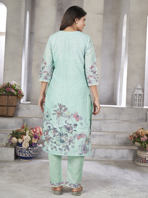 Sea Green Lilan Cotton Pant Suit Acy8162 Closure View