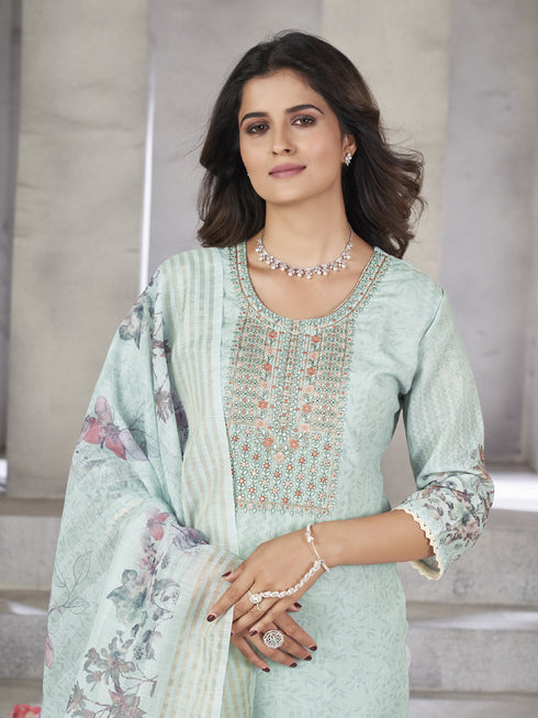 Sea Green Lilan Cotton Pant Suit Acy8162 Back View