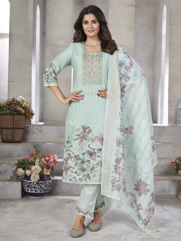 Sea Green Lilan Cotton Pant Suit Acy8162