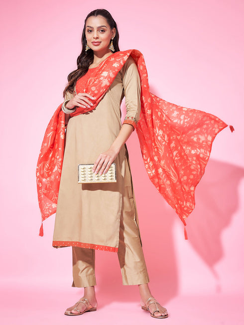 Beige Silk Blend Pant Suit Acy8217 Back View