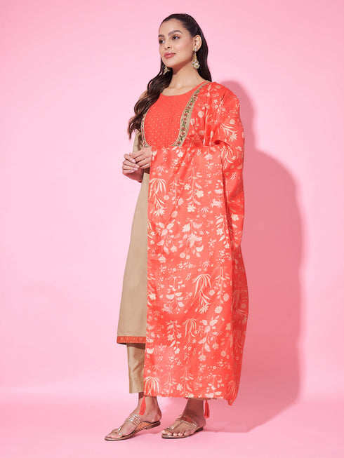 Beige Silk Blend Pant Suit Acy8217