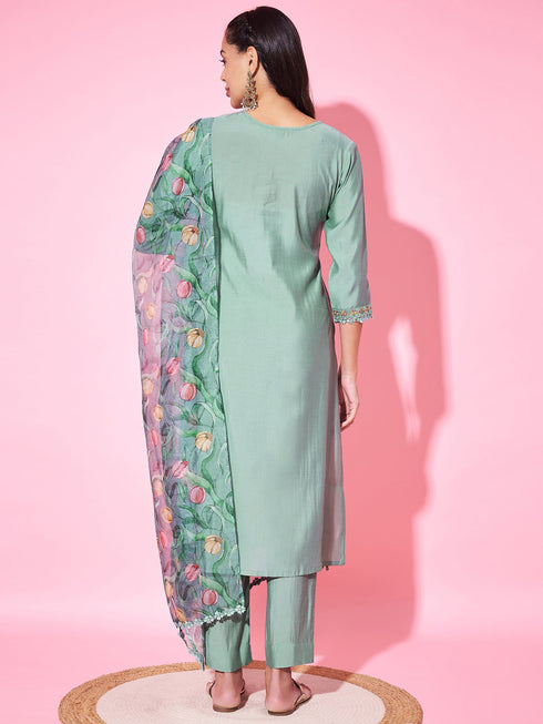 Green Silk Blend Pant Suit Acy8218 Closure View