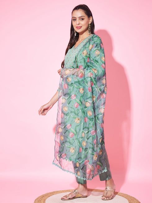 Green Silk Blend Pant Suit Acy8218