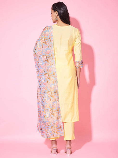 Yellow Silk Blend Pant Suit Acy8219 Closure View