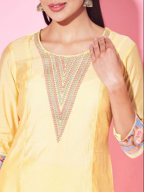 Yellow Silk Blend Pant Suit Acy8219 Back View