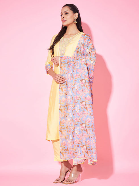 Yellow Silk Blend Pant Suit Acy8219 Salwar Kameez