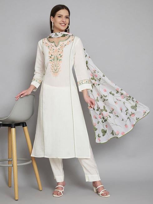 White Silk Blend Pant Suit Acy8220