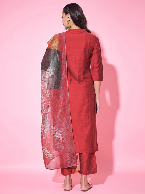 Red Silk Blend Pant Suit Acy8221 Closure View