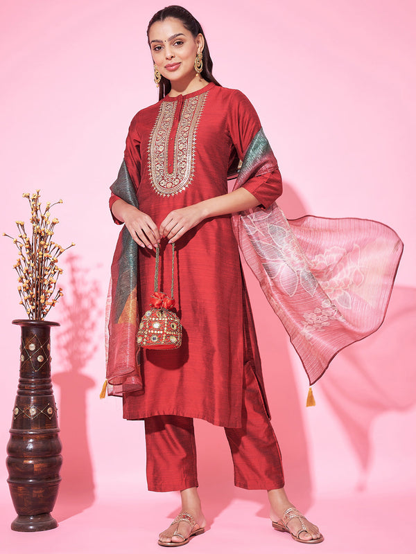 Red Silk Blend Pant Suit Acy8221
