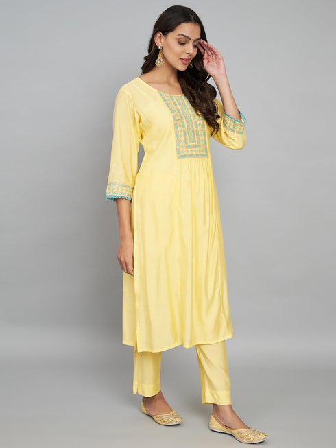 Yellow Roman Silk Pant Suit Acy8222 Back View