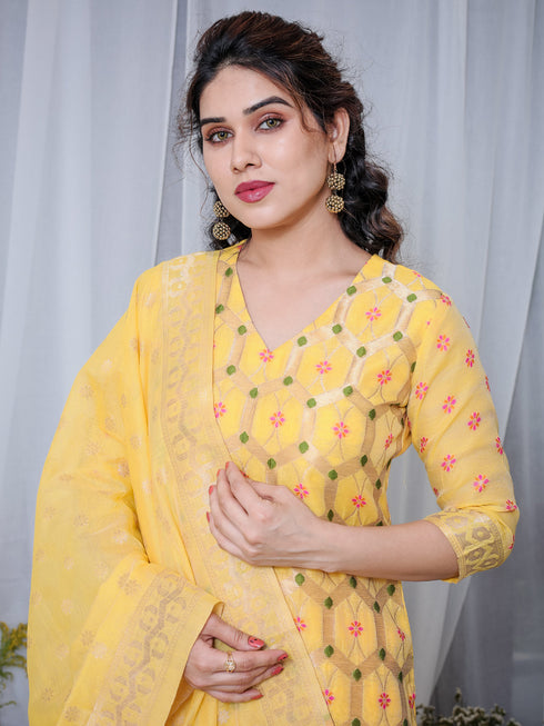 Yellow Chanderi Cotton Pant Suit Acy8223 Back View