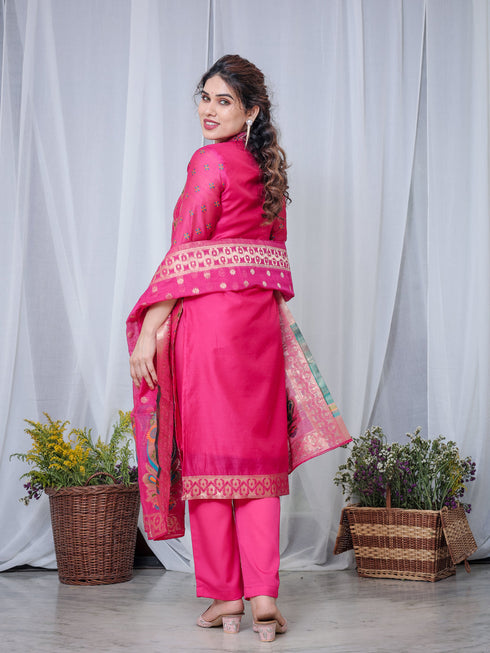 Pink Chanderi Cotton Pant Suit Acy8224 Closure View