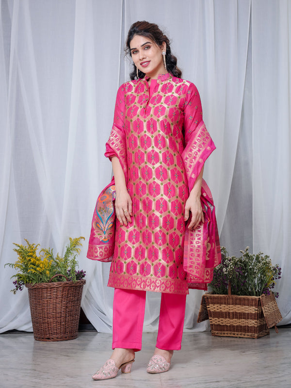 Pink Chanderi Cotton Pant Suit Acy8224