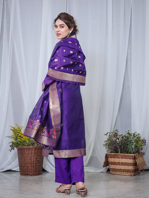 Purple Chanderi Cotton Pant Suit Acy8225 Closure View