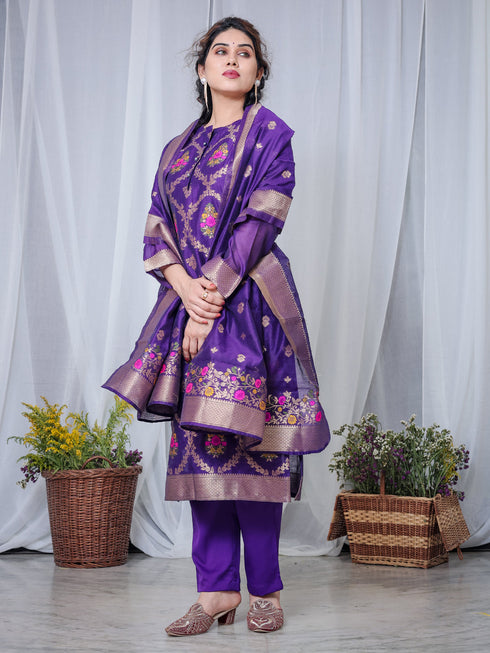 Purple Chanderi Cotton Pant Suit Acy8225 Salwar Kameez