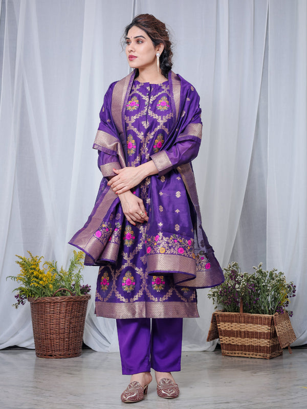 Purple Chanderi Cotton Pant Suit Acy8225