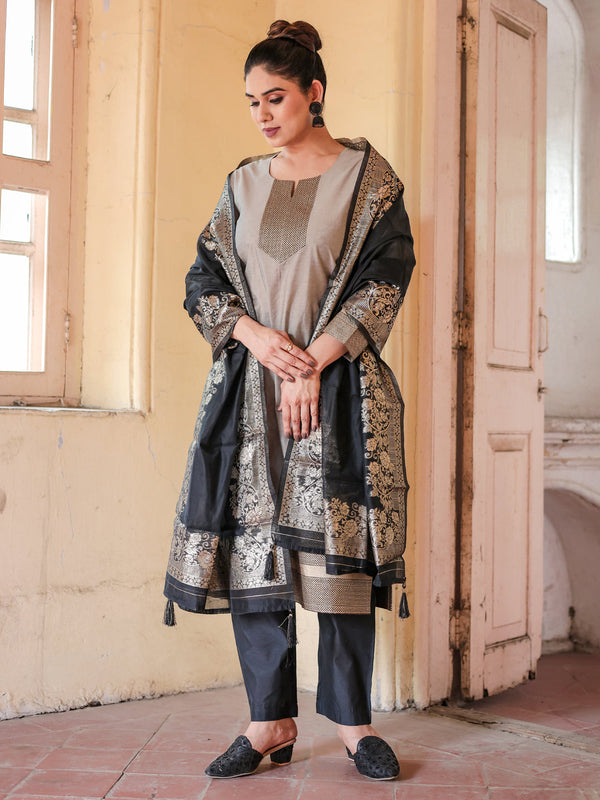 Grey Chanderi Cotton Pant Suit Acy8226