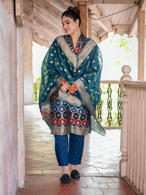 Teal Chanderi Cotton Pant Suit Acy8228 Salwar Kameez
