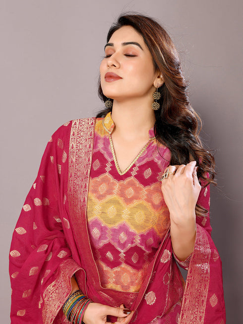 Pink Chanderi Cotton Pant Suit Acy8231 Back View