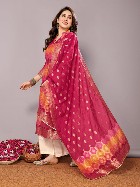 Pink Chanderi Cotton Pant Suit Acy8231