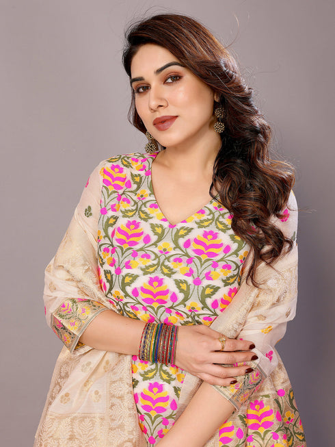 Cream Chanderi Cotton Pant Suit Acy8232 Back View