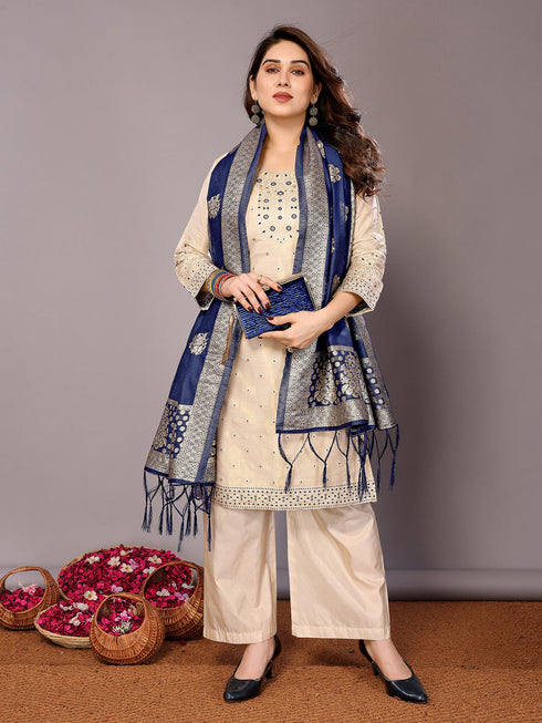 Cream Chanderi Cotton Pant Suit Acy8233 Closure View