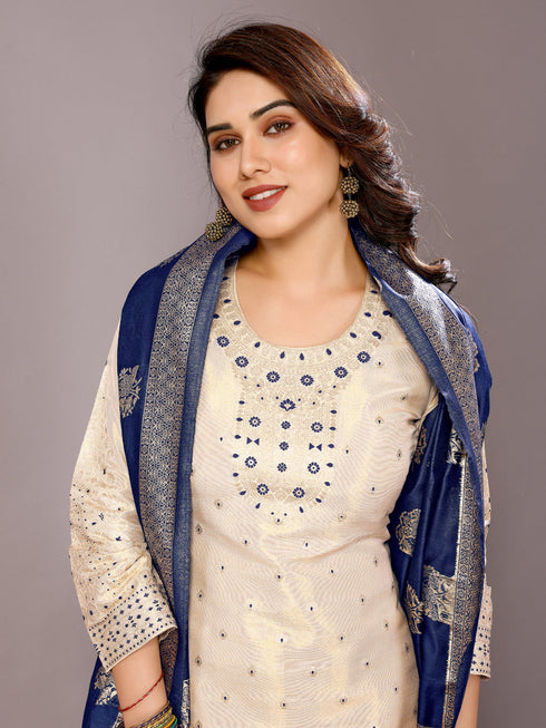 Cream Chanderi Cotton Pant Suit Acy8233 Back View