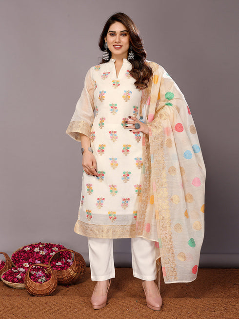 Cream Chanderi Cotton Pant Suit Acy8234 Closure View
