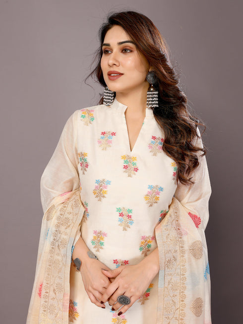 Cream Chanderi Cotton Pant Suit Acy8234 Back View