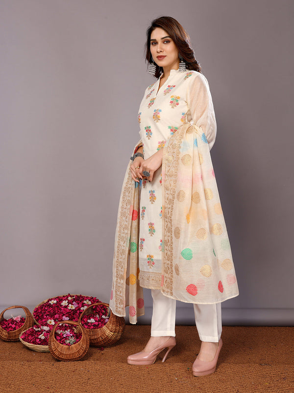 Cream Chanderi Cotton Pant Suit Acy8234